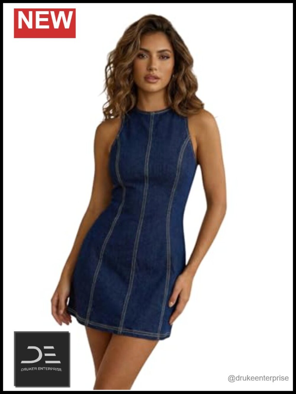 Sleeveless Mini Denim Dress Crew Neck Tank Jean Dress
